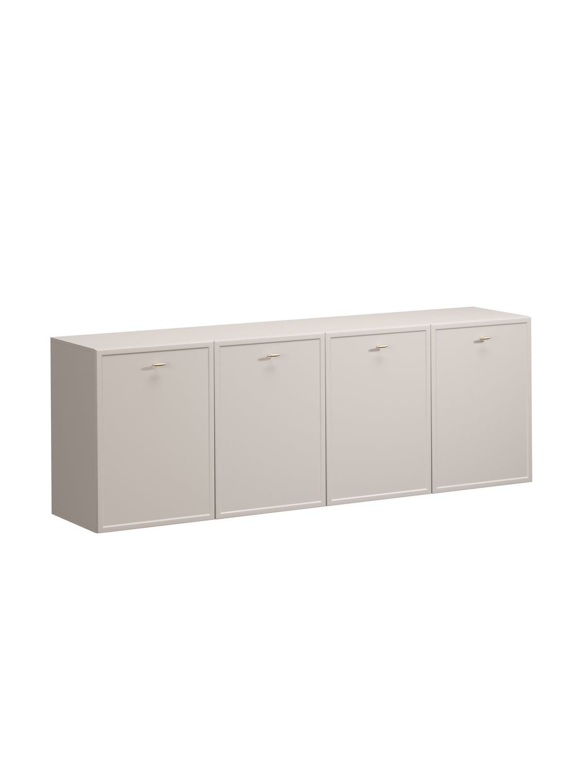 Komoda wisząca Lorini 200 cm czterodrzwiowa kaszmir ze złotymi uchwytami T-bar