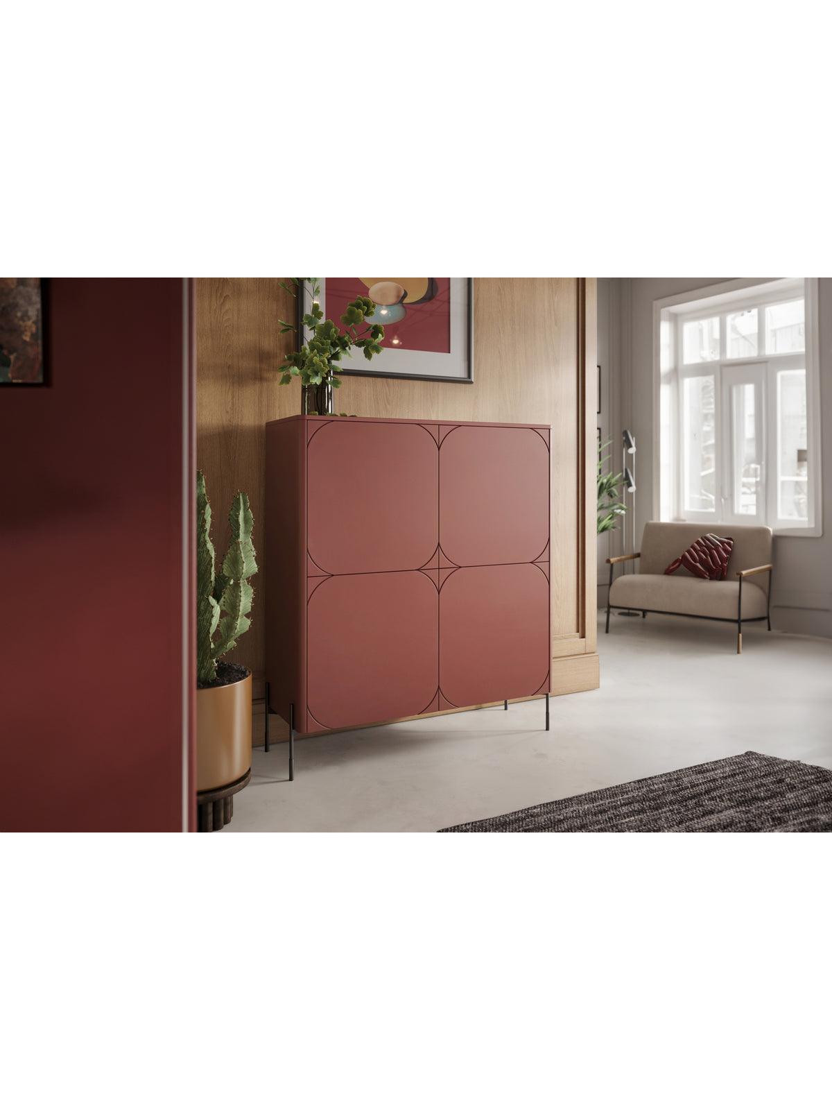 Komod magas Sonatia 120 cm két ajto z dwoma ukrytymi fiokok - burgund