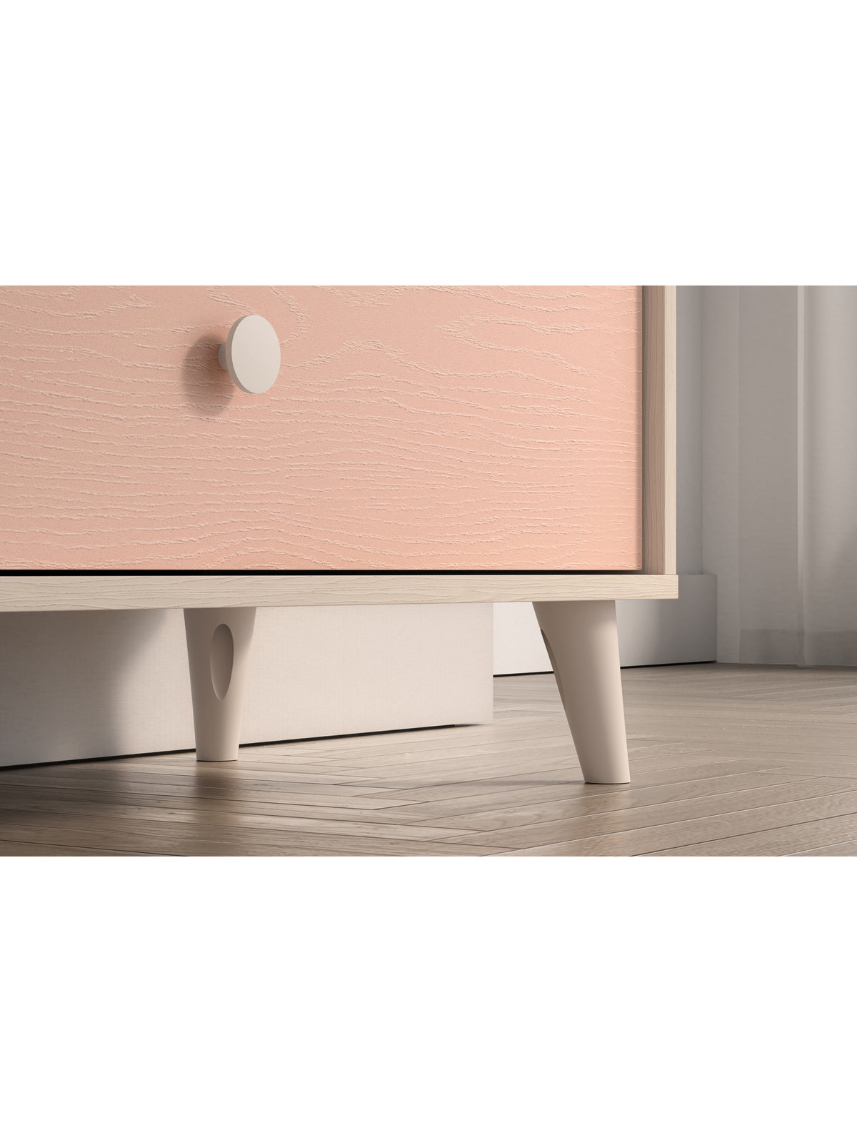 Marla gyerekszekrény 90 cm rózsaszín millenial pink előlap láb részlet