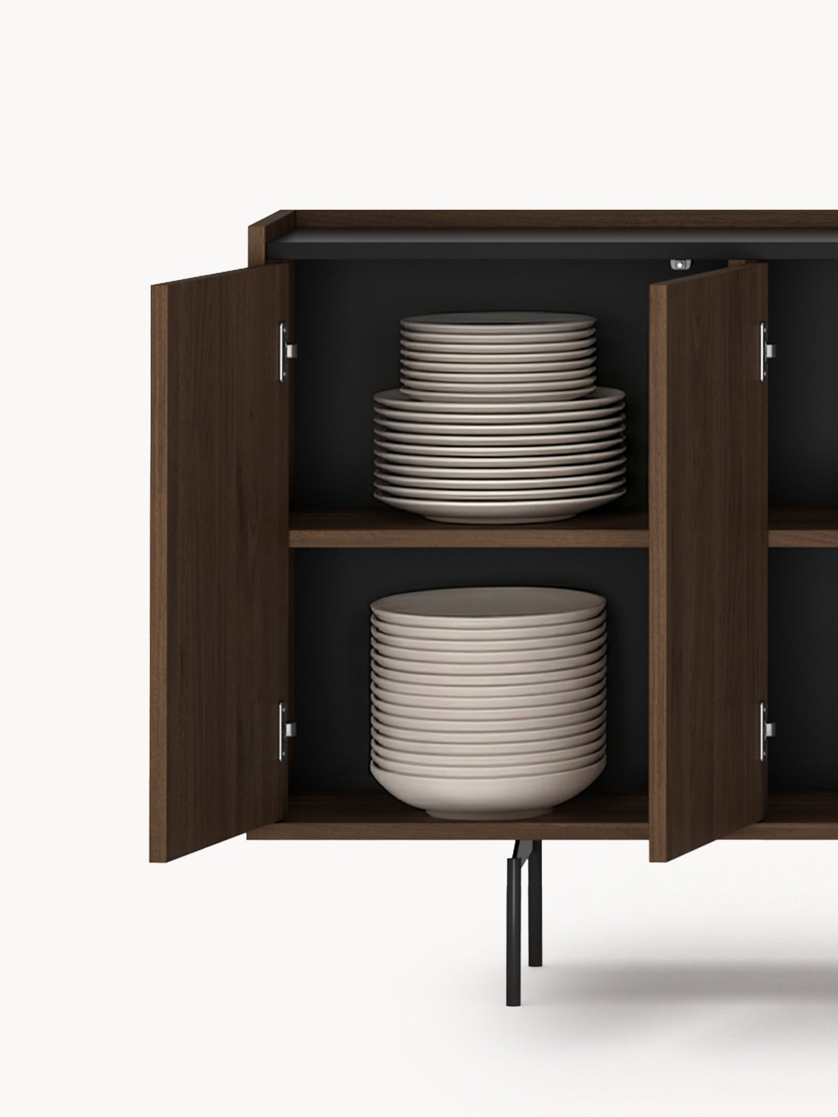 Zenar 200 cm négyajtós komód orzech elegant színben polcokkal belül