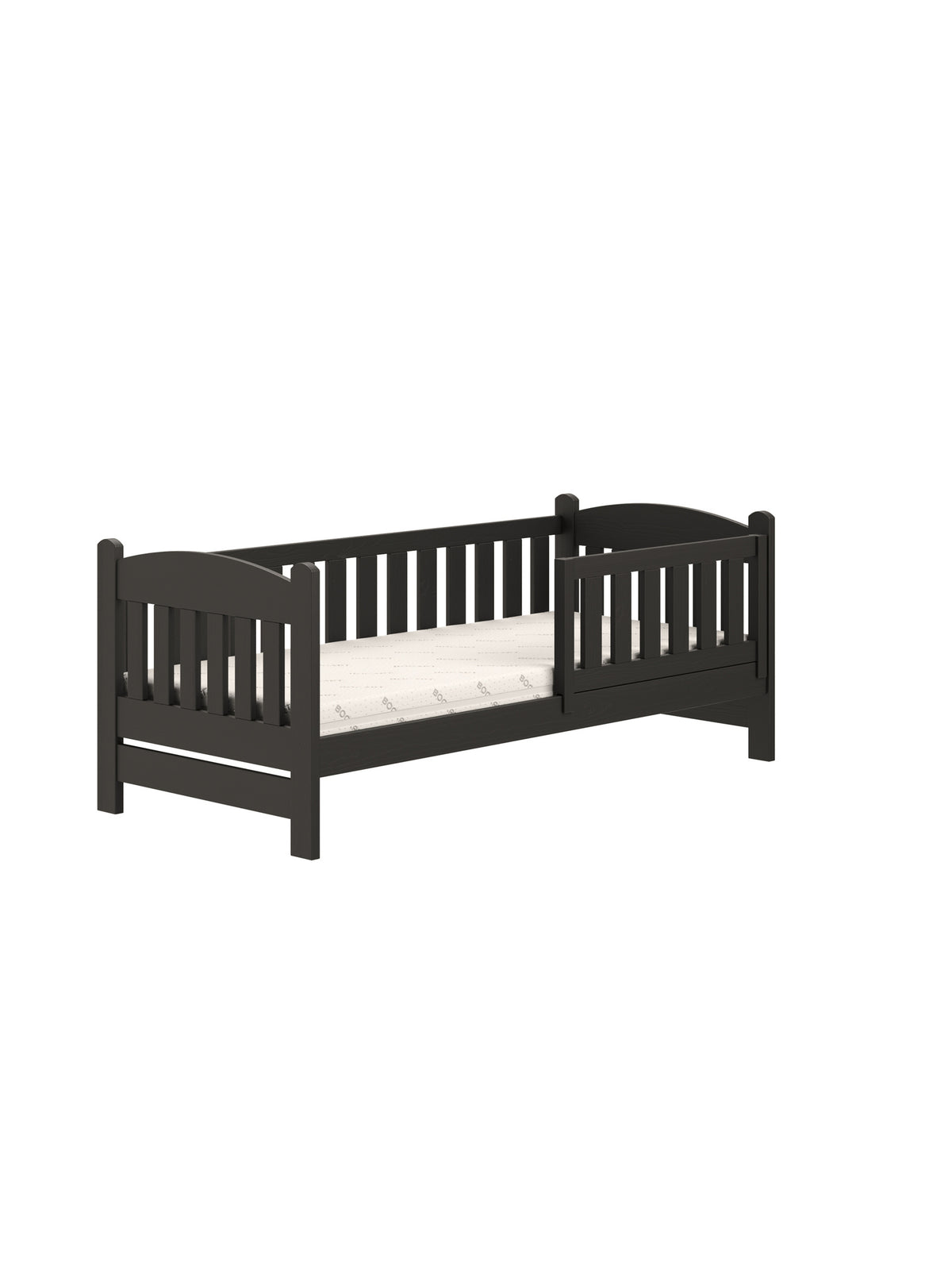 Alvins gyerekágy 80x180 fekete fa fiókokkal, elölnézet