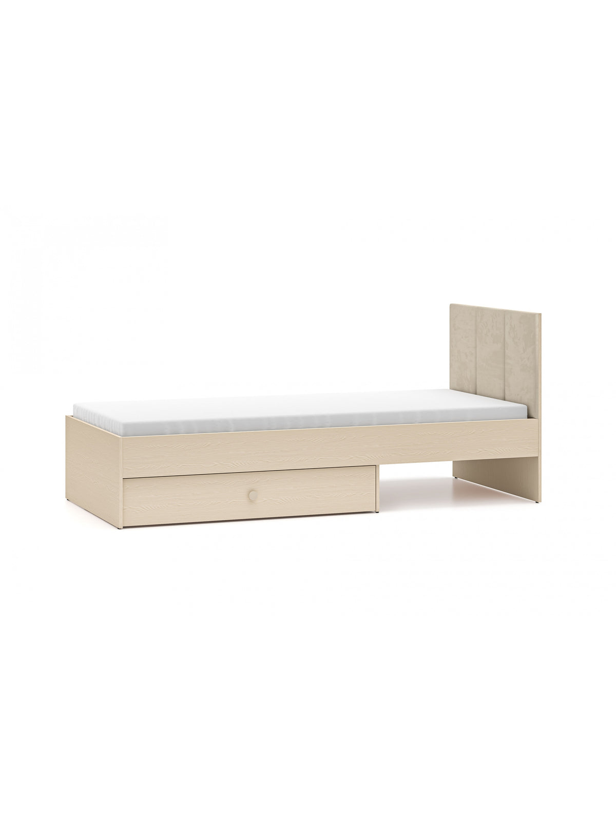 Marla ifjúsági ágy 90x200 cm bézs Nice 2 bársonnyal, fiókkal és világos kerettel