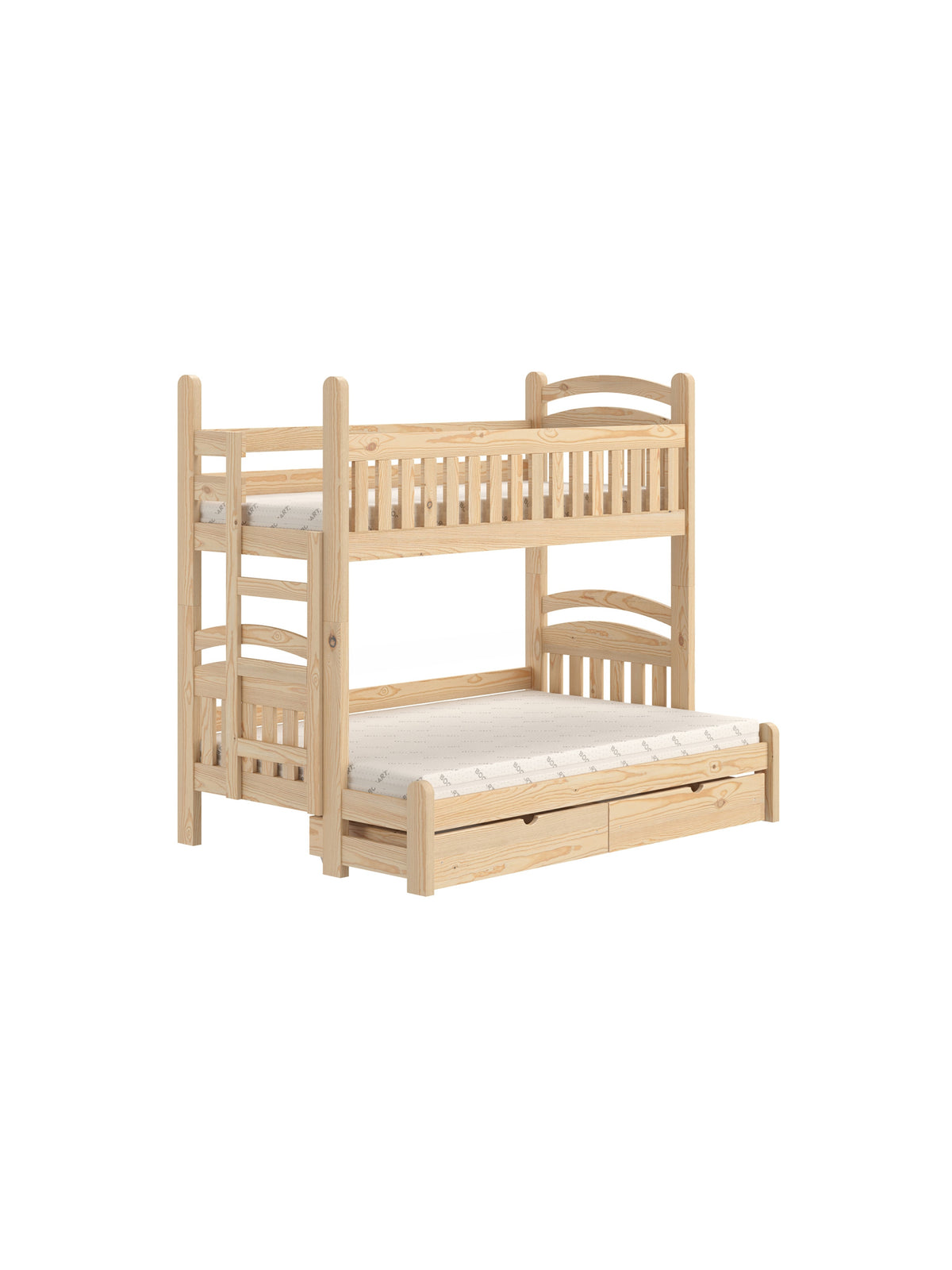 Łóżko piętrowe Amely Maxi 90x200/120x200 lewostronne z jasnego drewna sosnowego
