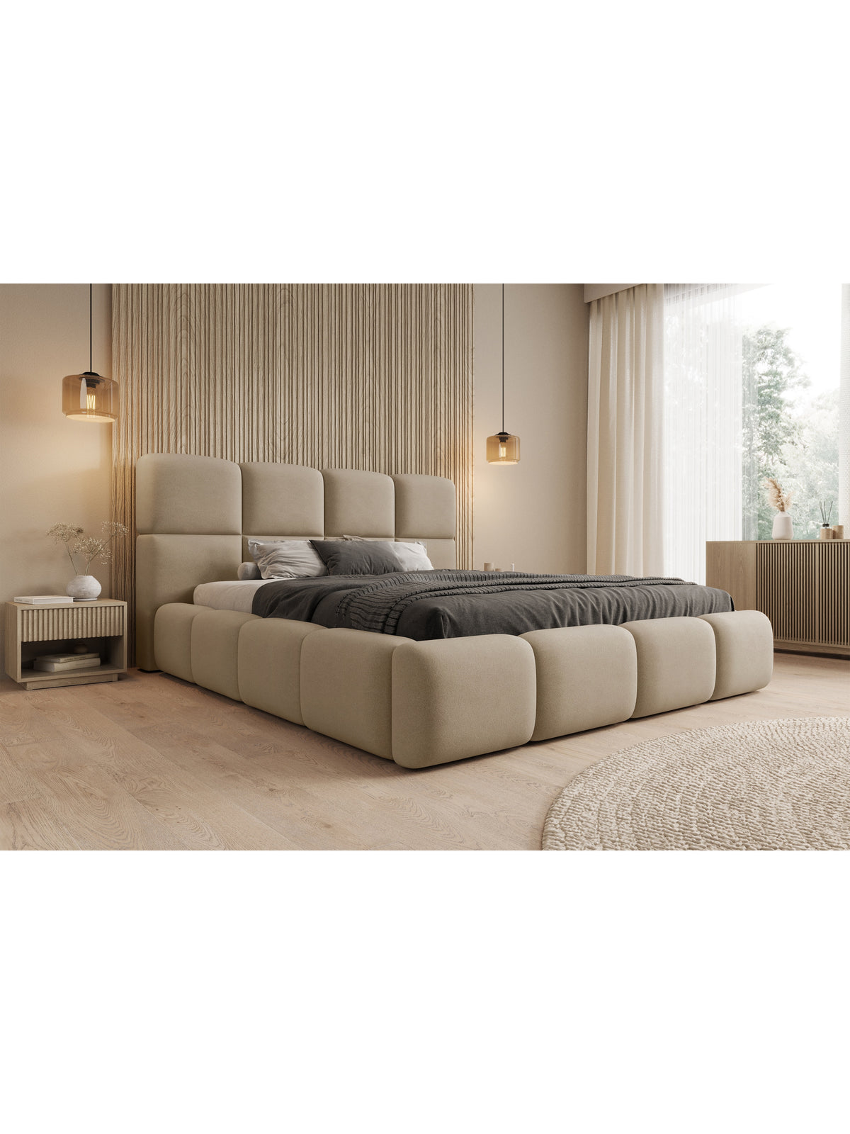 Beige Castel 15 bársony Cloud tapizált ágy 180x200 elülső nézet