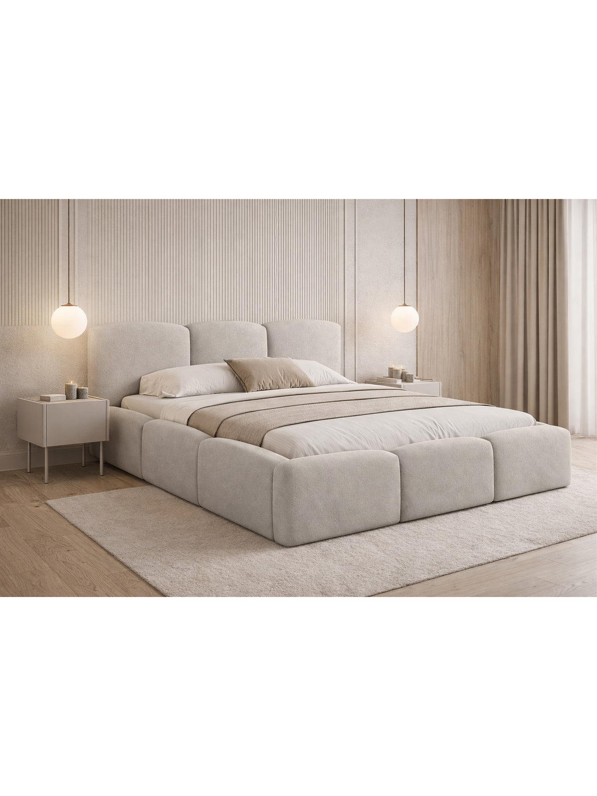 Marios 180x200 világos bézs Castel 03 bársony kárpitozott ágy tárolóval