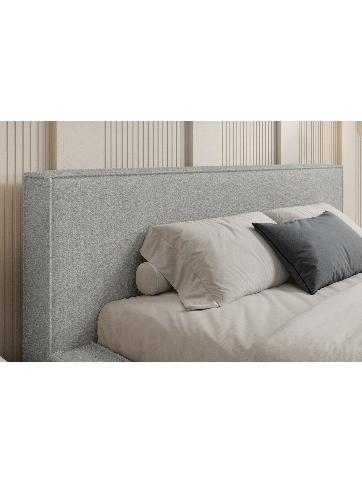 Nirello 160x200 kárpitozott ágy szürke boucle anyagból magas fejvéggel