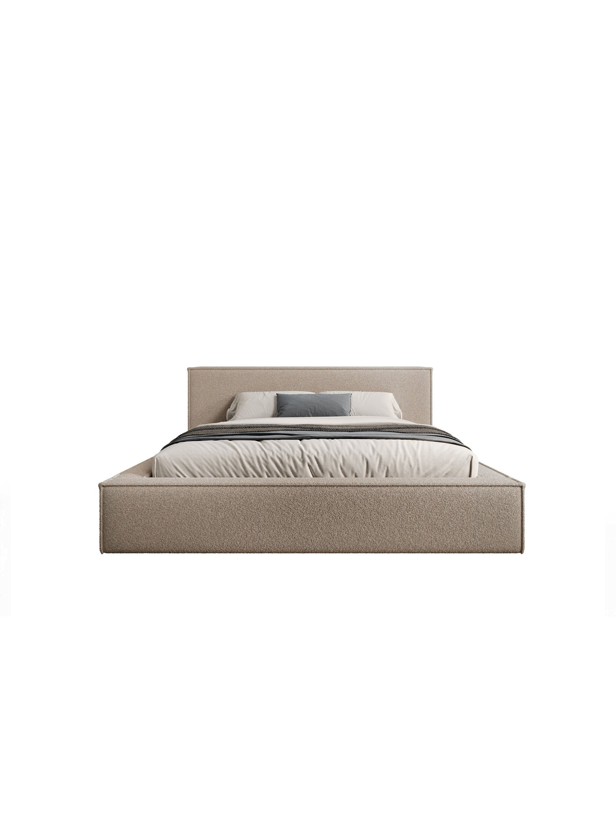 Nirello 180x200 kárpitozott ágy sötét bézs bouclé, elölnézet