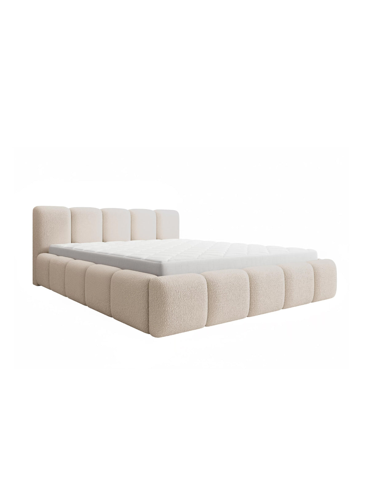Tesia kárpitozott ágy 160x200 bézs boucle tárolóval és fejtámasszal