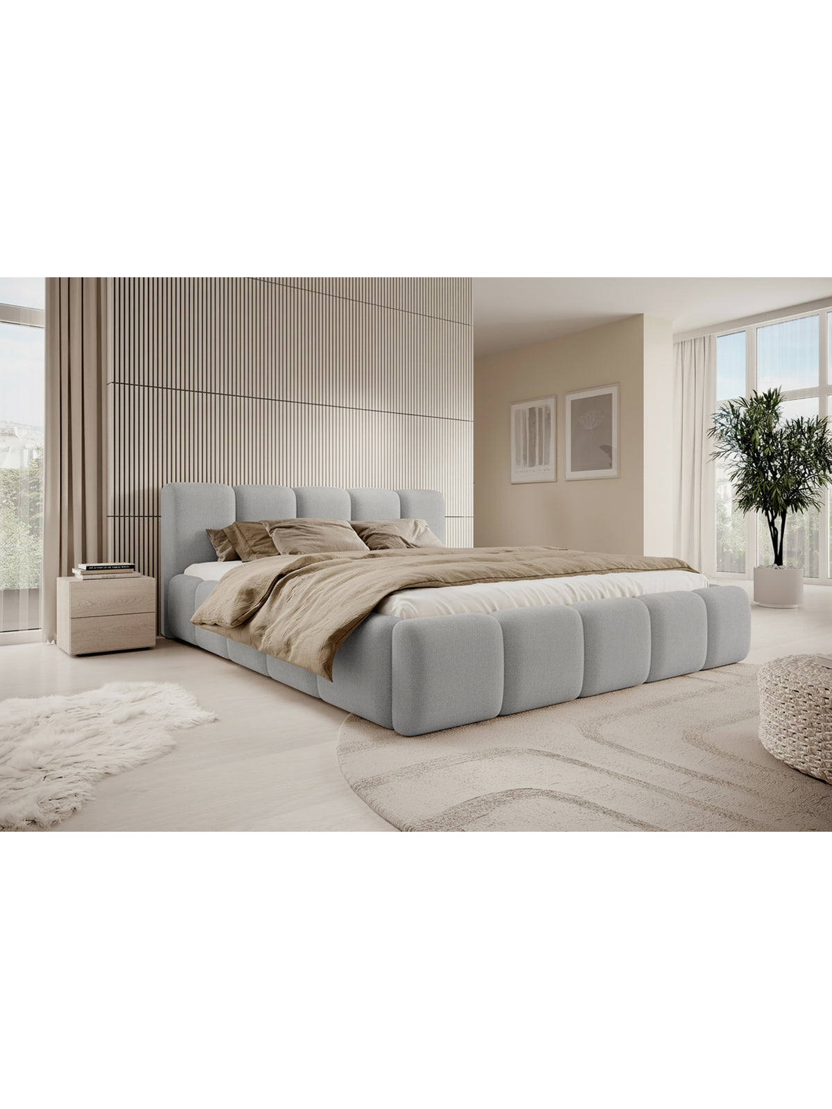 Tesia 160x200 kárpitozott ágy szürke Castel 80 bársonnyal, elölnézete