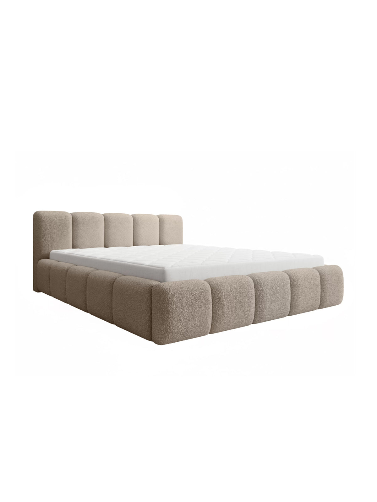 Tesia 180x200 kárpitozott ágy sötét bézs boucle Quelle 05 anyaggal, ágyneműtartóval