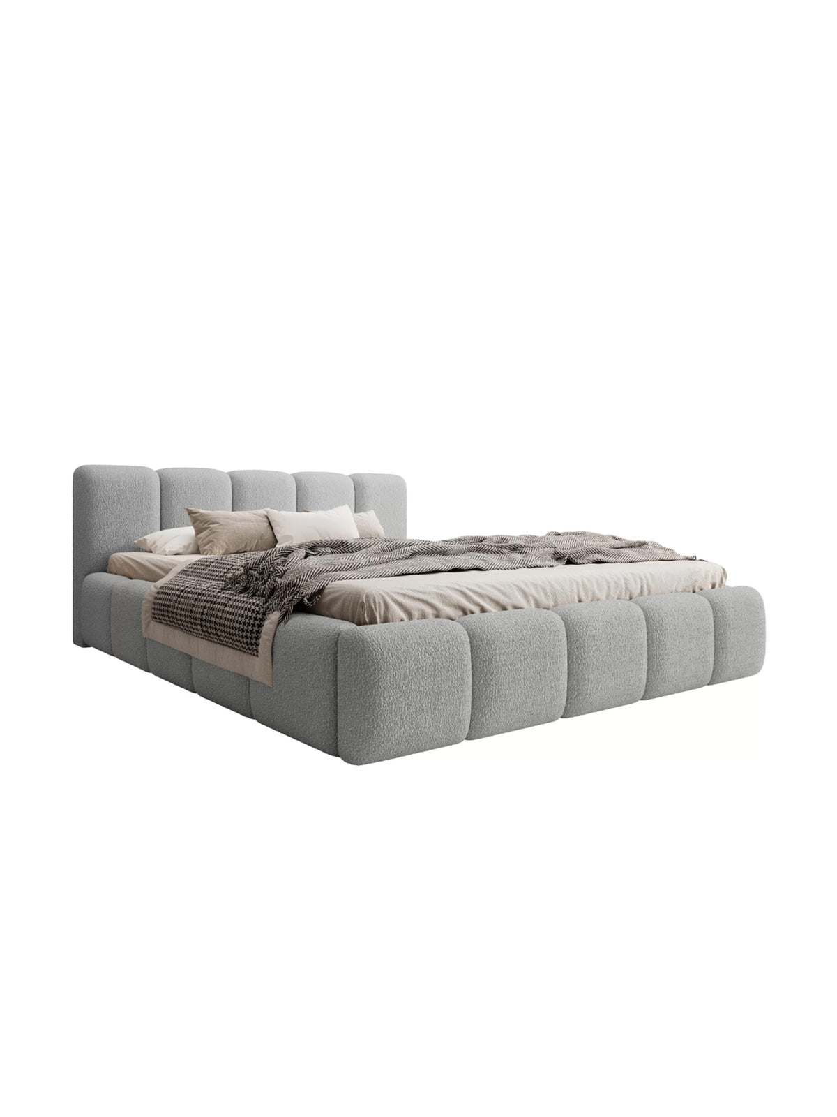 Tesia 180x200 szürke boucle kárpitozott ágy tárolóval oldalnézet