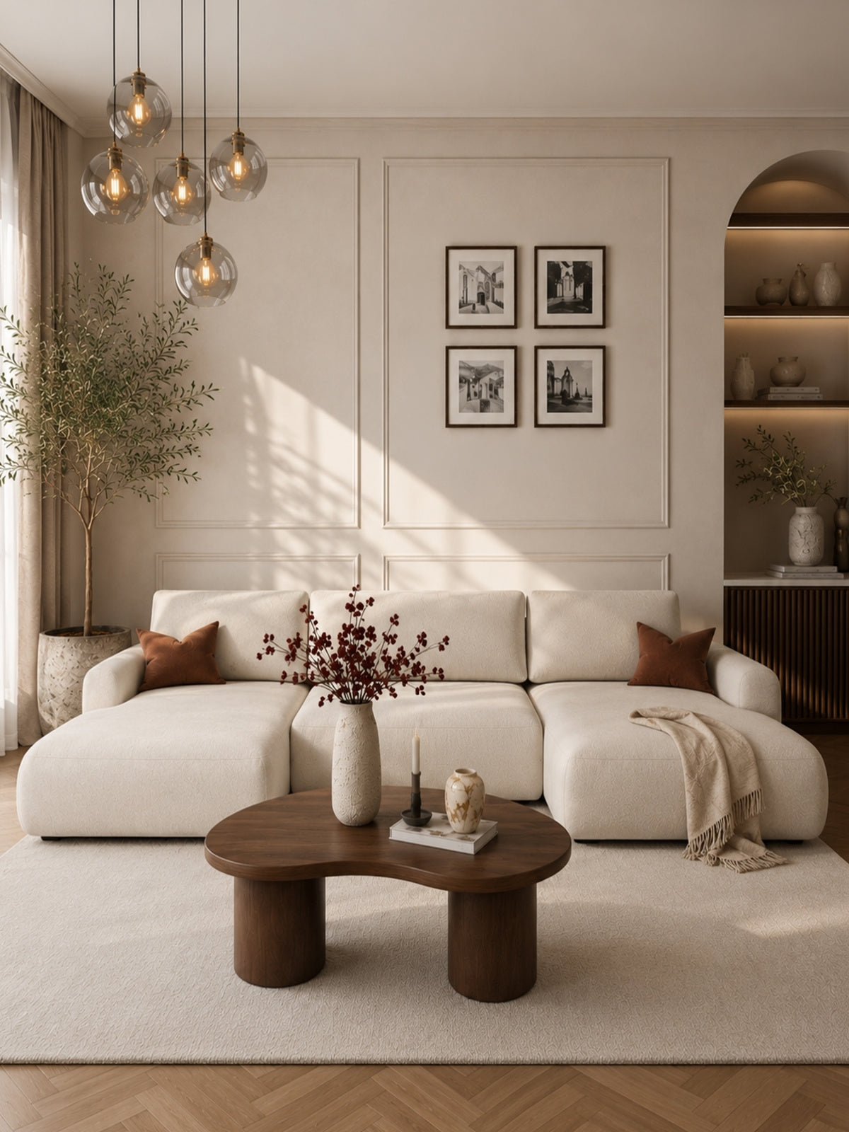 Lotulis U sarokkanapé krémszínű Ado 1601 szövettel, ággyá nyitható