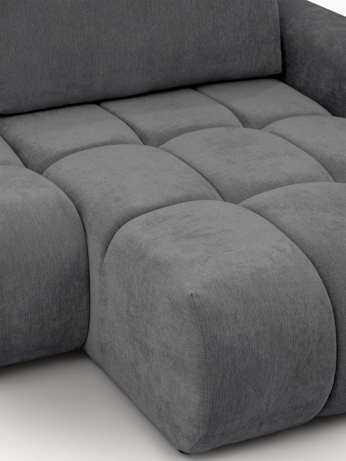 Lutario L II jobb oldali sarokkanapé szürke szenil anyaggal, steppelt ülőrésszel és lábtartóval