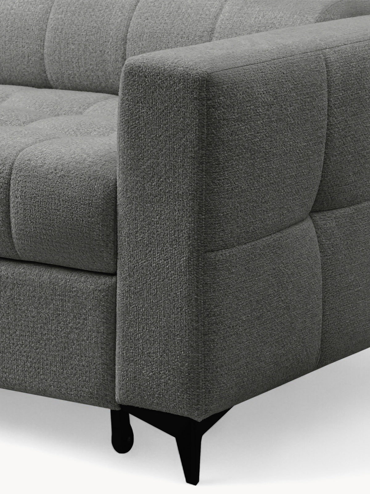 Nardo L bal oldali sarokkanapé szürke Taro 97 szenil kárpittal, karfa és láb részlet