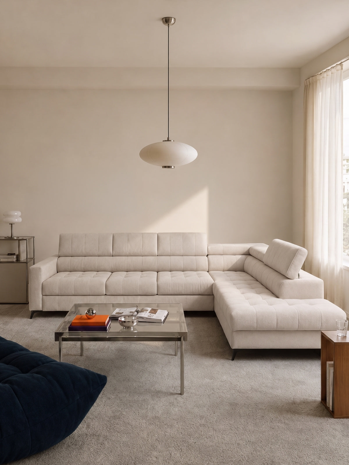 Nardo Maxi sarokkanapé, jobb oldali, bézs plüss Pretty 03 modern nappaliban