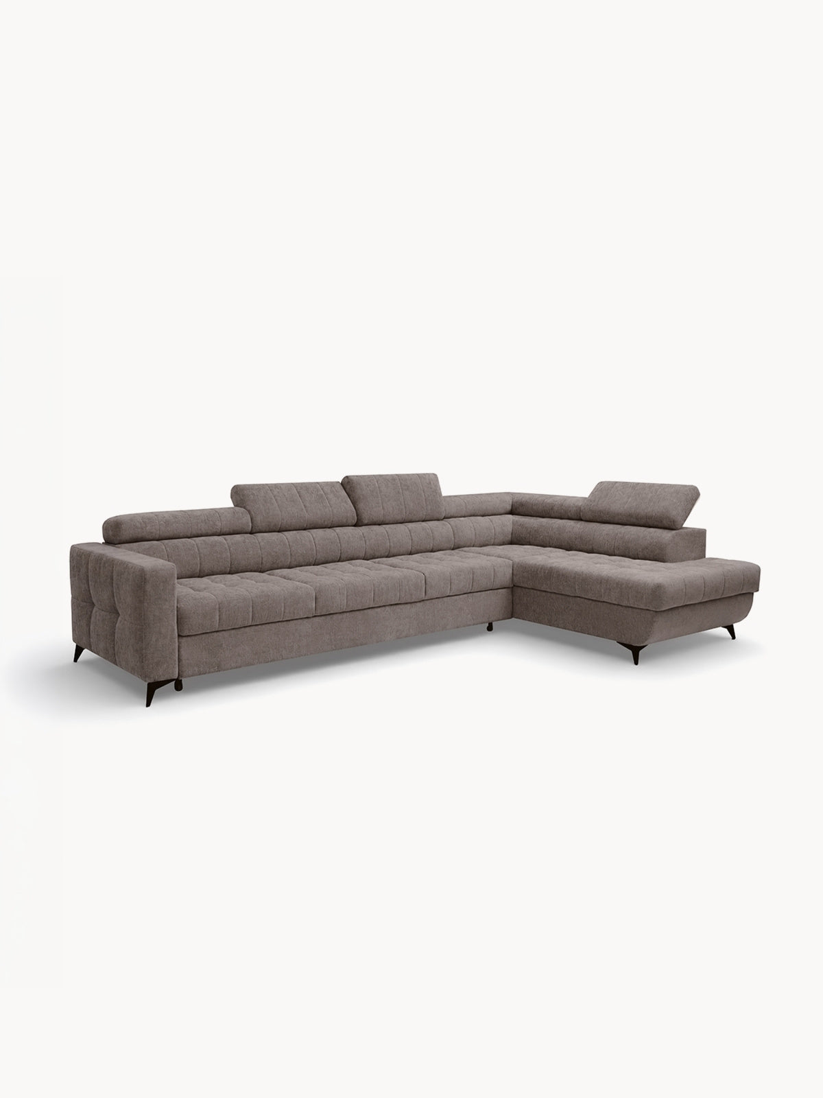 Narożnik Nardo Maxi prawostronny beżowy szenil Vibe 21 z funkcją spania i zagłówkami