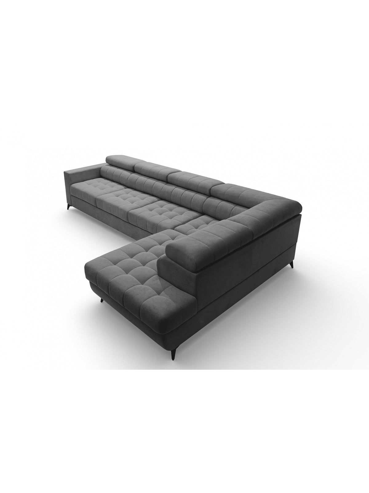 Narożnik Nardo Maxi prawostronny szary plusz z regulowanymi zagłówkami widok z góry
