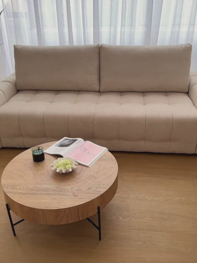 Stolik kawowy okrągły Liviano 80 cm z metalowymi nogami - dąb naturalny / czarny