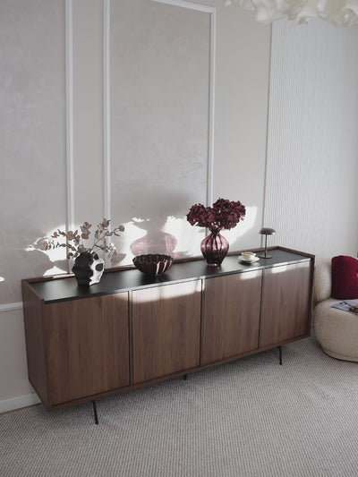 Komoda Zenar 200 cm czterodrzwiowa - orzech elegant / czarny