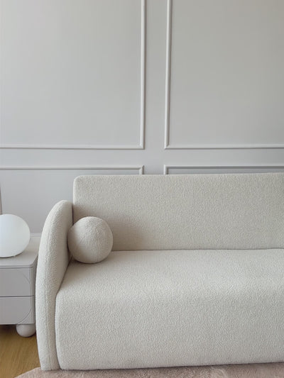 Sofa rozkładana Nubi trzyosobowa 140 cm z pojemnikiem - beżowa boucle Quelle 16