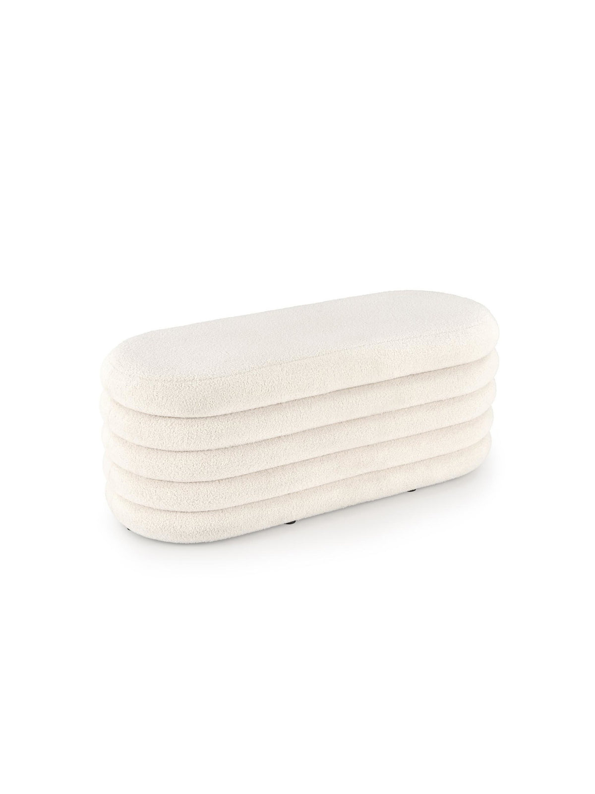 Nerossa 105 cm-es krémszínű boucle kárpitozású puff, oldalsó nézet