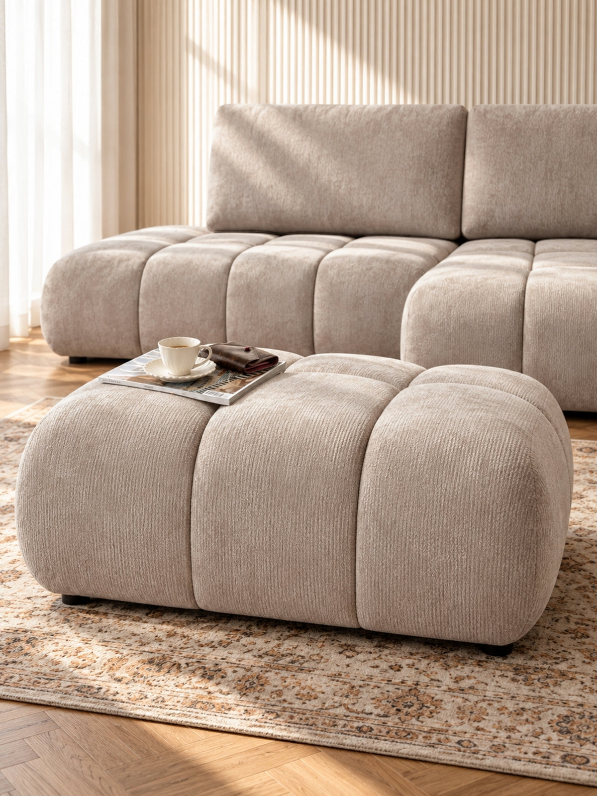 puff kárpitozott Lutario Mini - bézs chenille Vibe 08