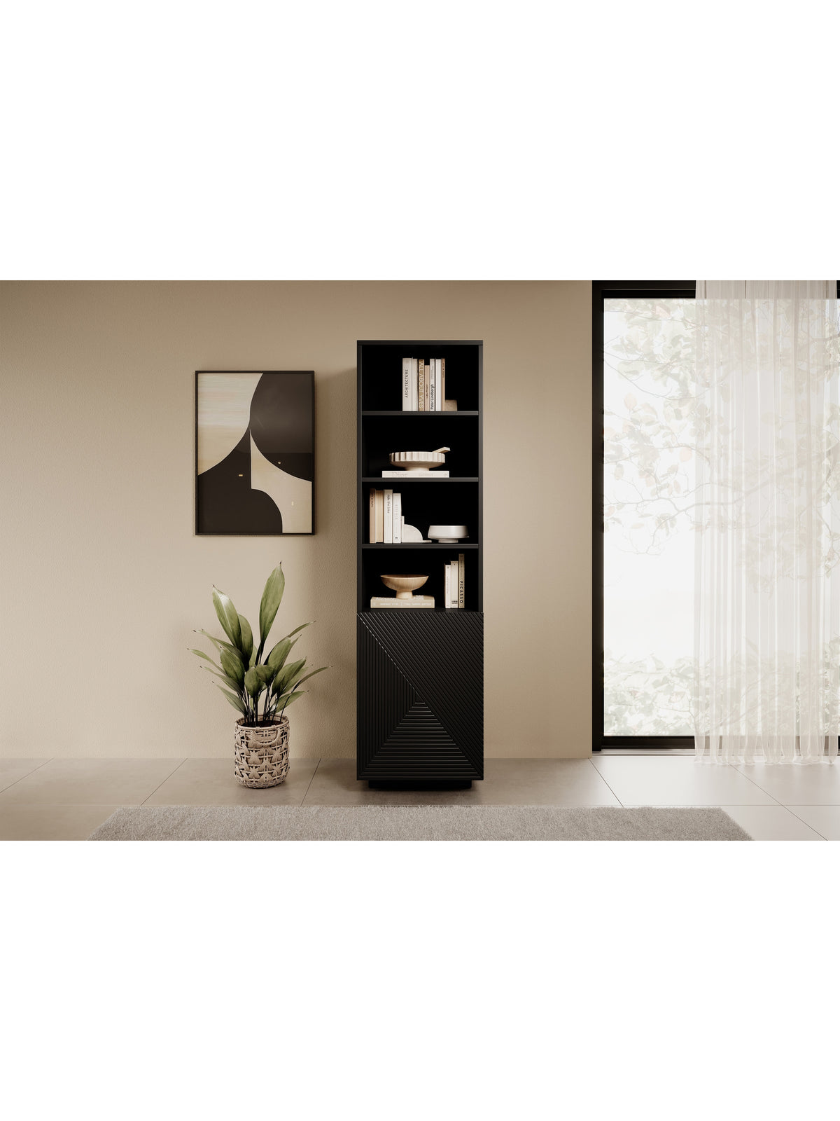 Regal Asha 50 cm z ryflowanym frontem - matt fekete