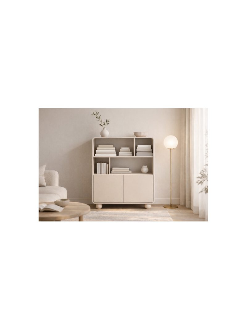 Vellino nyitott polc 108 cm kasmír színben, 2 ajtóval és 3 polccal, Modern Organic stílus