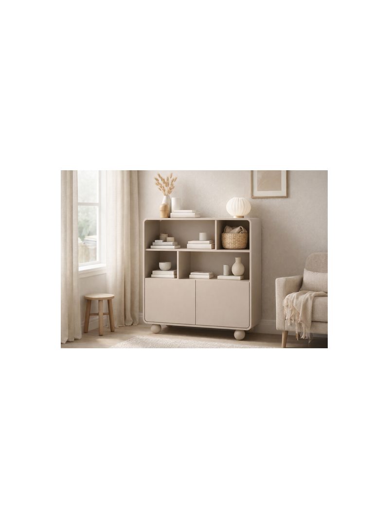 Vellino nyitott polc 108 cm kasmír színben, 2 ajtóval és 3 polccal, modern stílus