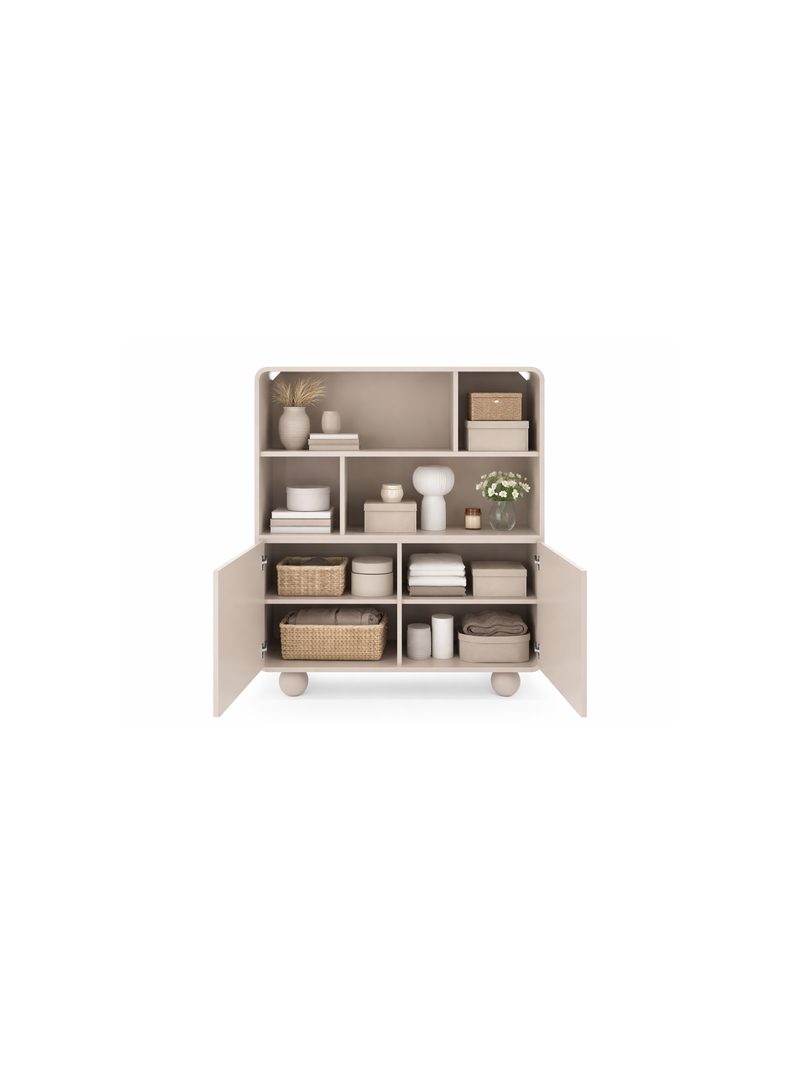 Nyitott Vellino polc 108 cm kasmír színben, két ajtóval és három polccal