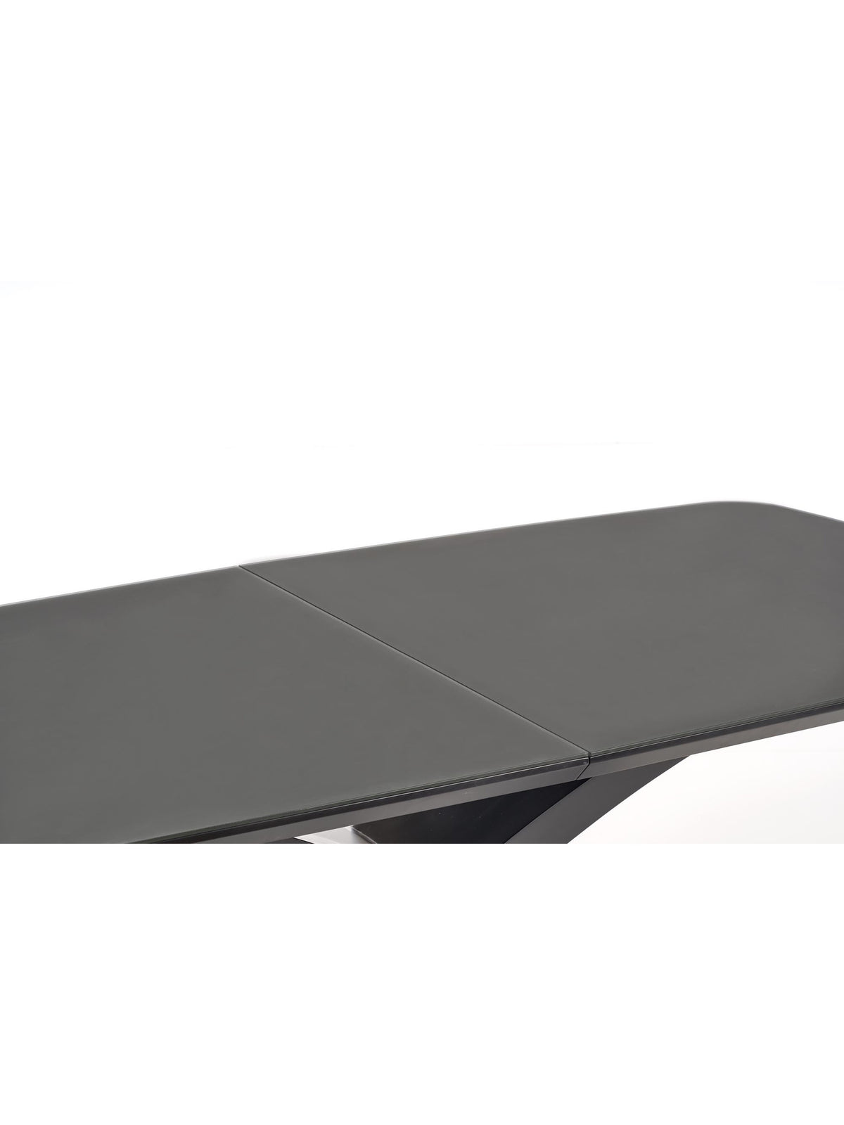Virello 180-220x89 cm kihajtható asztal sötét hamu barna színben, fekete lábakkal, részlet a kihajtott lapból