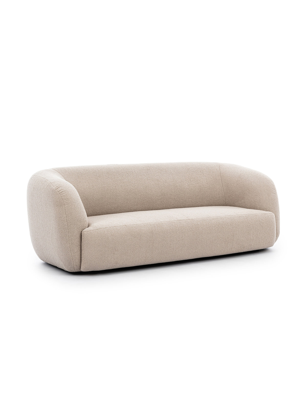 Modern kanapé Dalin III bézs bouclé Lambi 5 anyaggal, lekerekített háttámlával, szélesség 235 cm