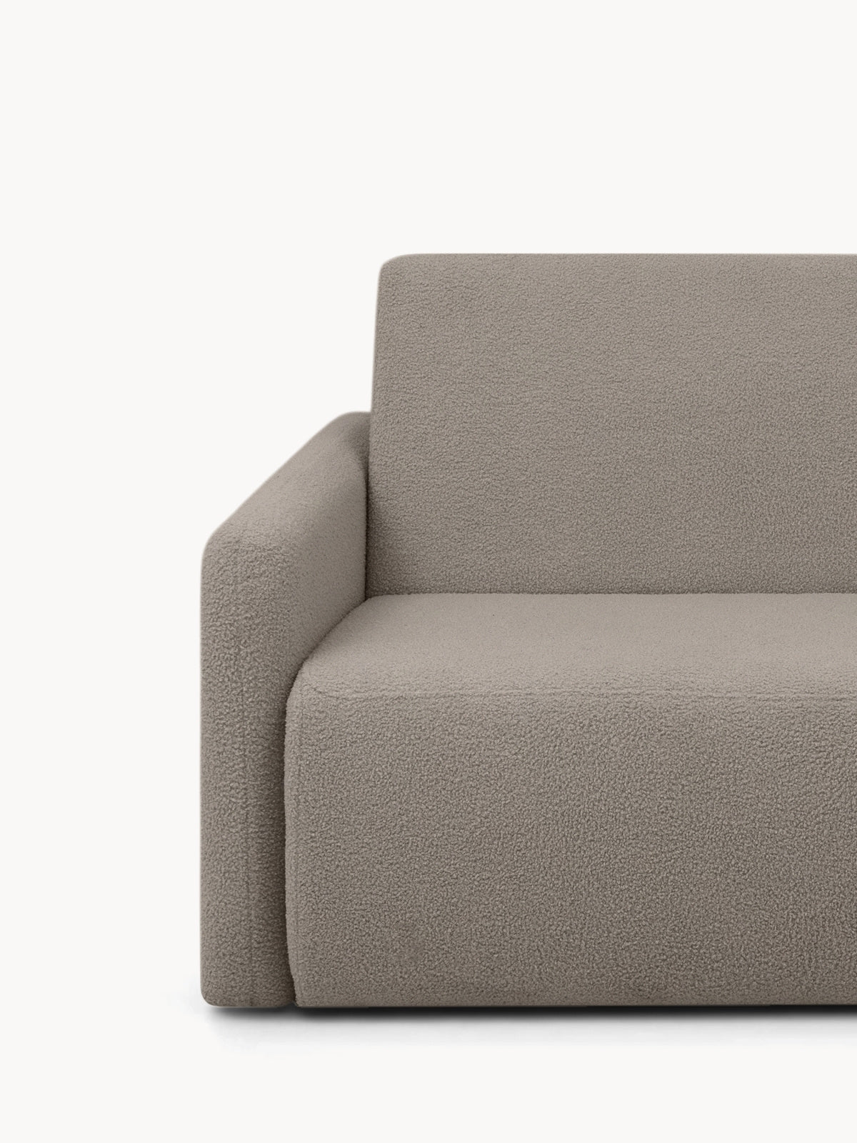 Sofa rozkładana Nido dwuosobowa beżowa boucle z szerokim siedziskiem i podłokietnikiem
