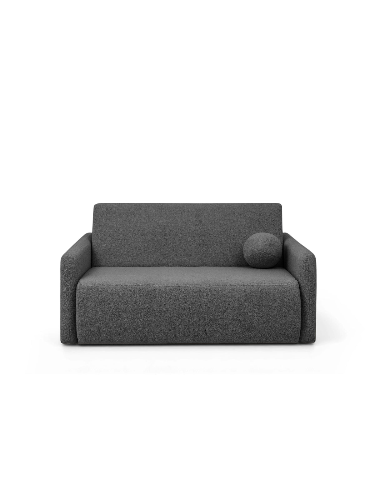 Sofa rozkładana Nido trzyosobowa 140 cm szara bouclé z pojemnikiem, widok frontowy