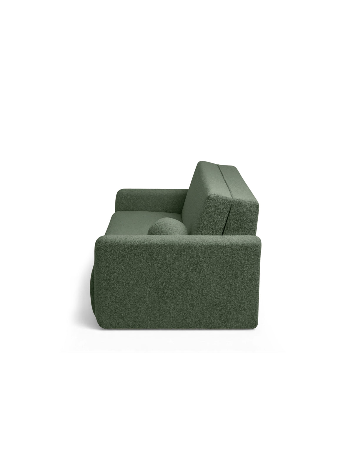 Sofa rozkładana Nido trzyosobowa zielona boucle widok z boku
