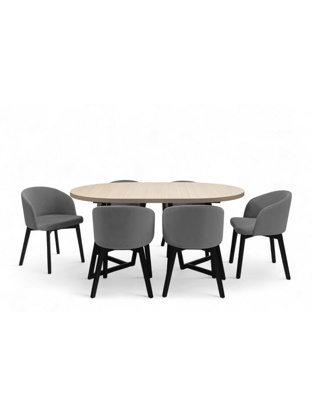 Stół okrągły Cedrus 95 cm rozkładany z blatem dąb vinceza i czarnym stelażem, widok z boku