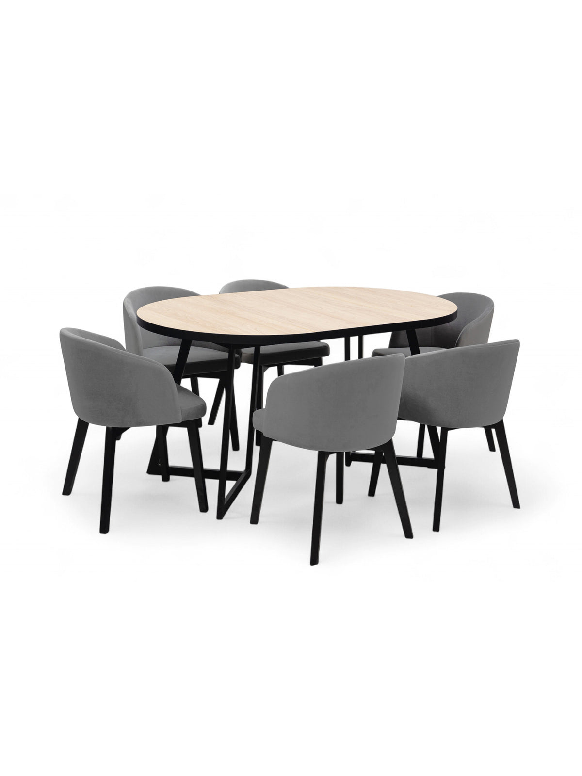 Stół okrągły rozkładany Cedrus Linear 105/160 cm dąb hikora z czarnym stelażem, widok z boku