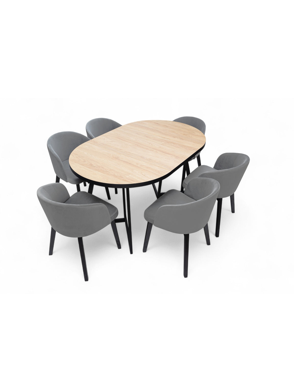 Cedrus Linear kerek, kihúzható asztal 95/150 cm hikorfa lap fekete váz