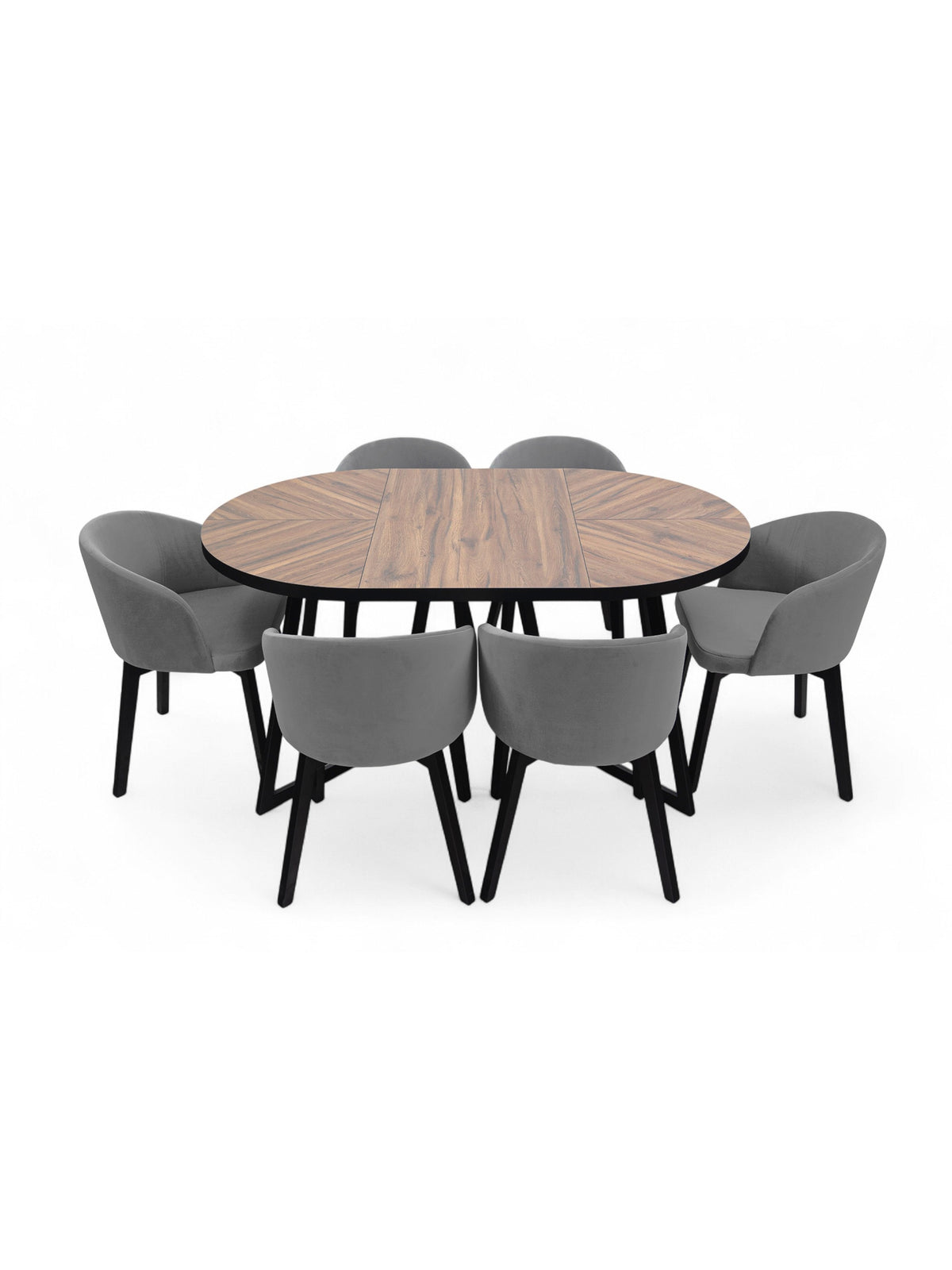 Cedrus Rozeta kerek asztal 105/160 cm bővíthető, tölgy laminált lap fekete vázzal