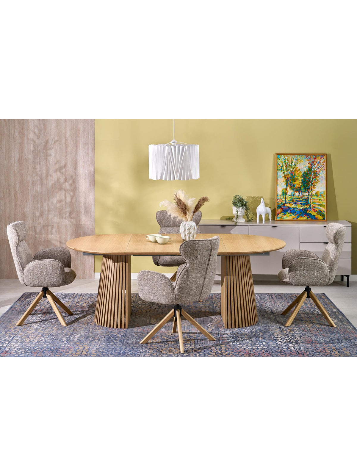 Brevon kör alakú, kihúzható asztal 120-210x120 cm természetes tölgy, lábak részlete