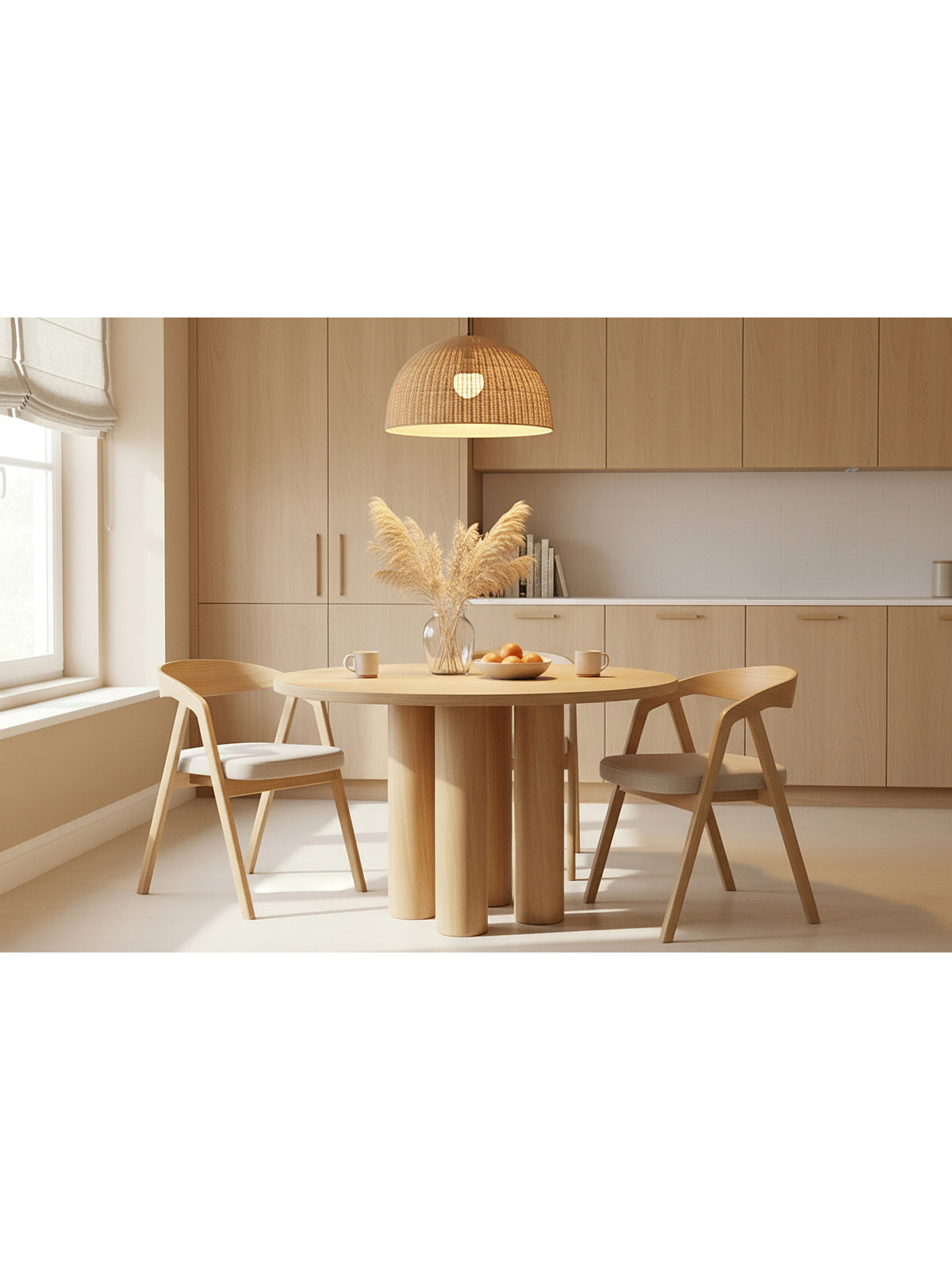 Stół okrągły Gravon 120 cm dąb naturalny z prostymi nogami w stylu Scandi