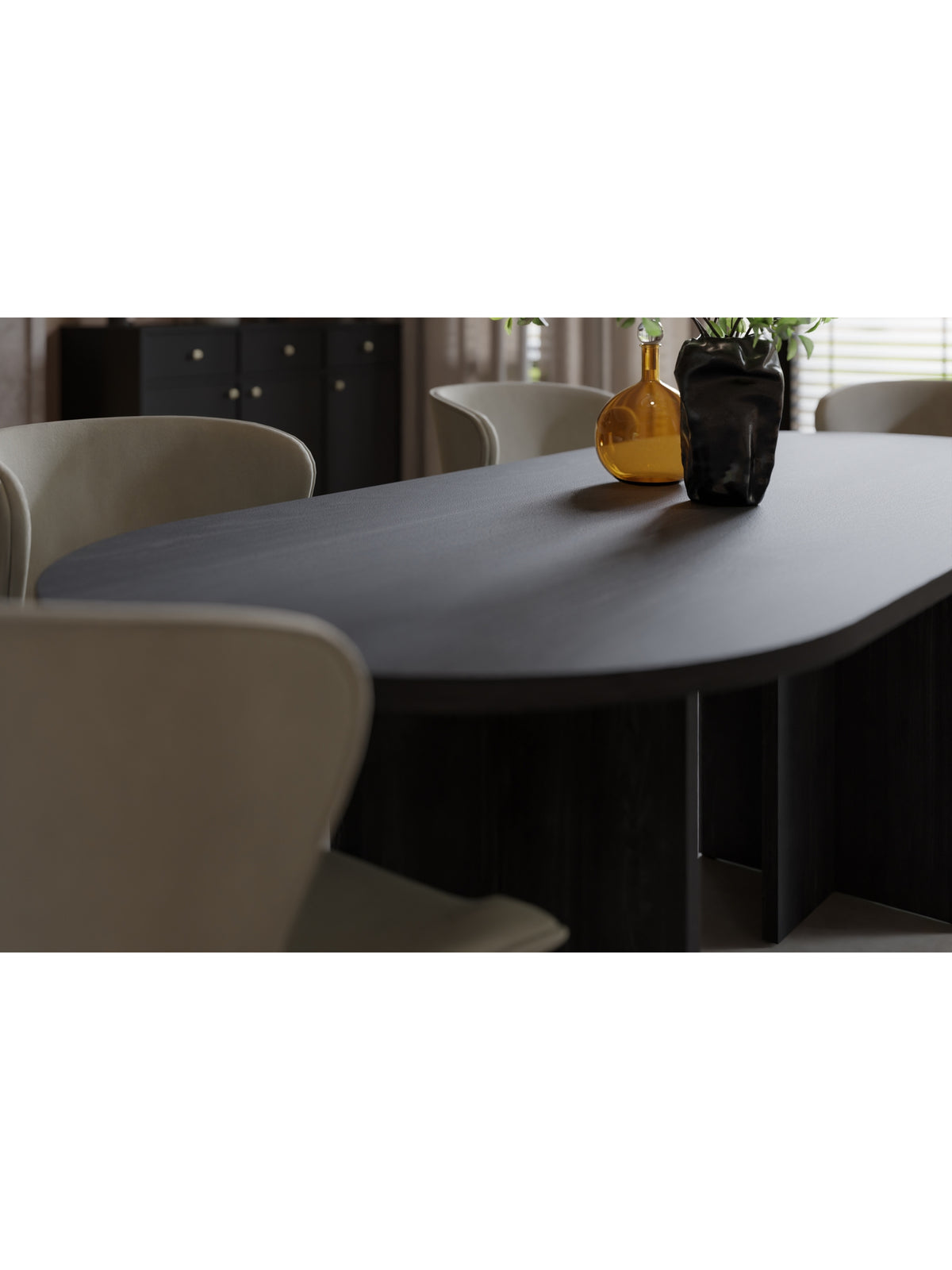 Stół owalny Aurelium czarny z laminowanym blatem 204x90 cm na nogach z płyty meblowej