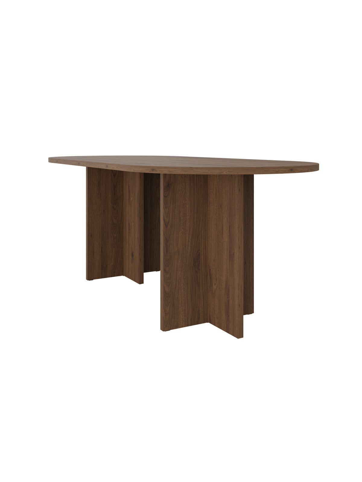 Stół owalny Aurelium orzech 204x90 cm, brązowy laminowany blat i nogi, widok z przodu