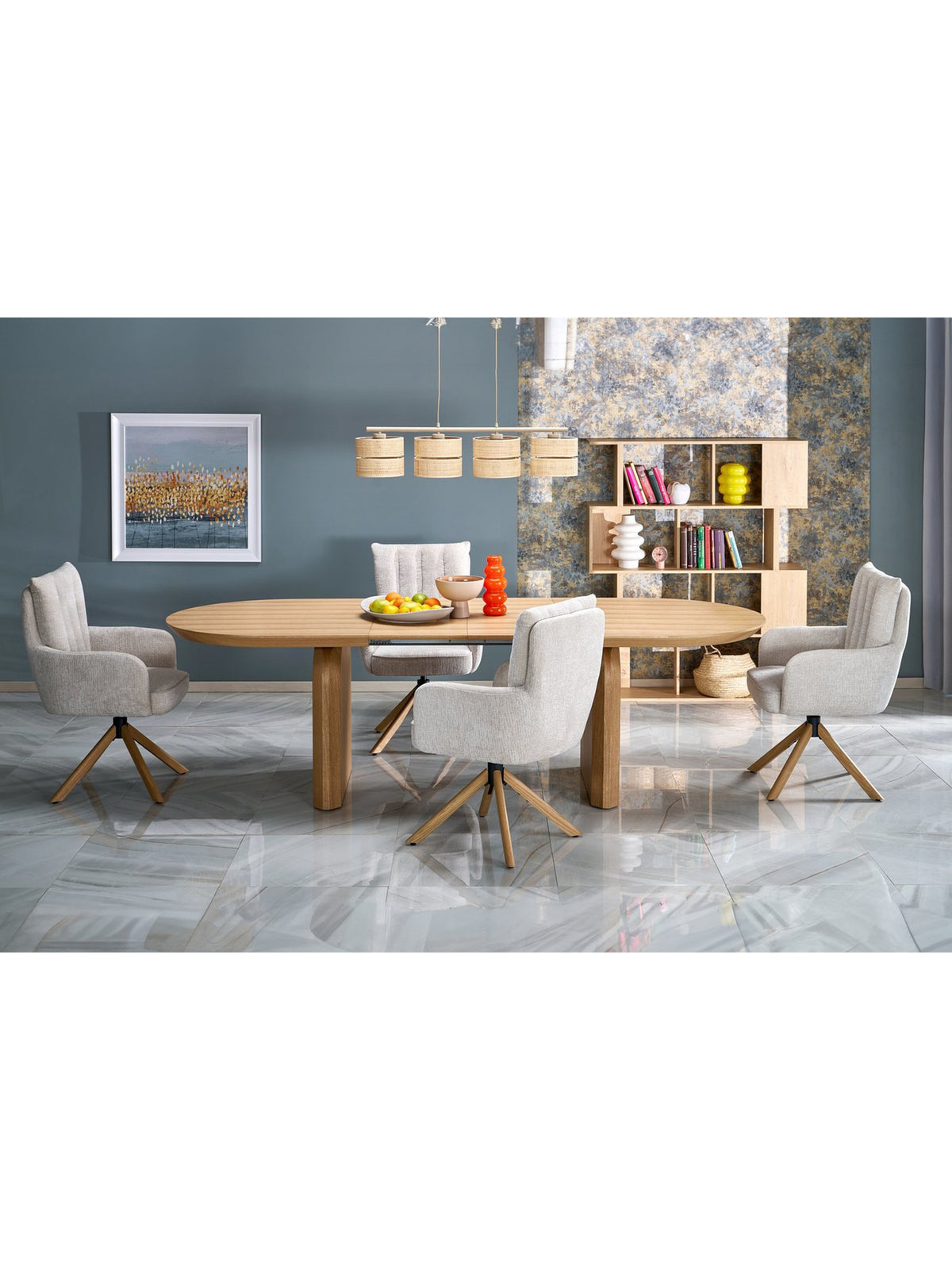 Stół owalny Daxori rozkładany 180-260x100 cm dąb naturalny, widok z boku