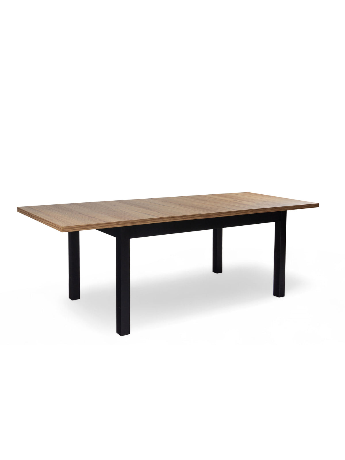 Werona kihúzható asztal 140-220x80 cm ősi tölgy asztallappal és fekete lábakkal, oldalnézet