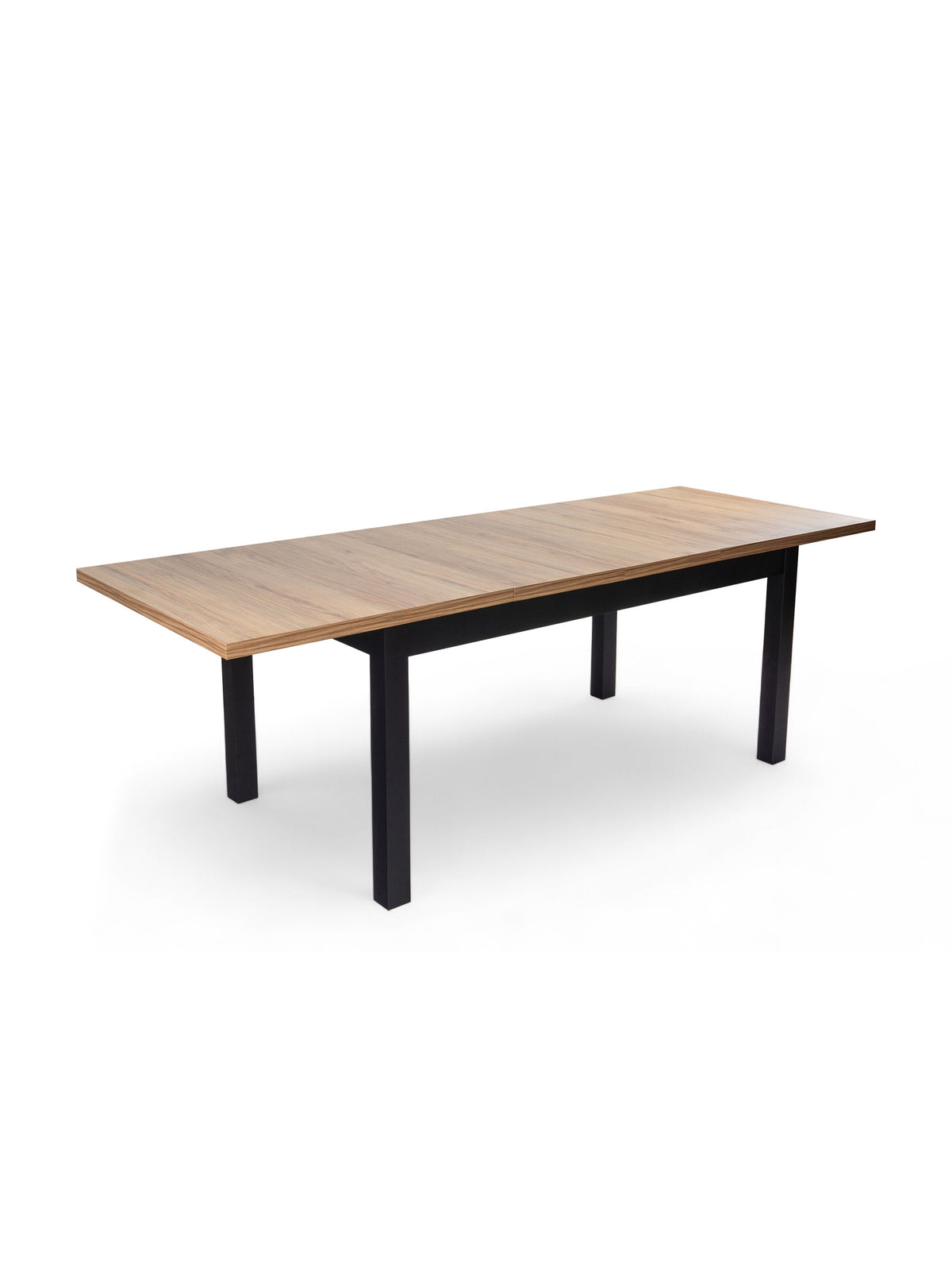 Werona kihúzható asztal 160-200x90 cm antik tölgy tetővel és fekete lábakkal, elölnézet