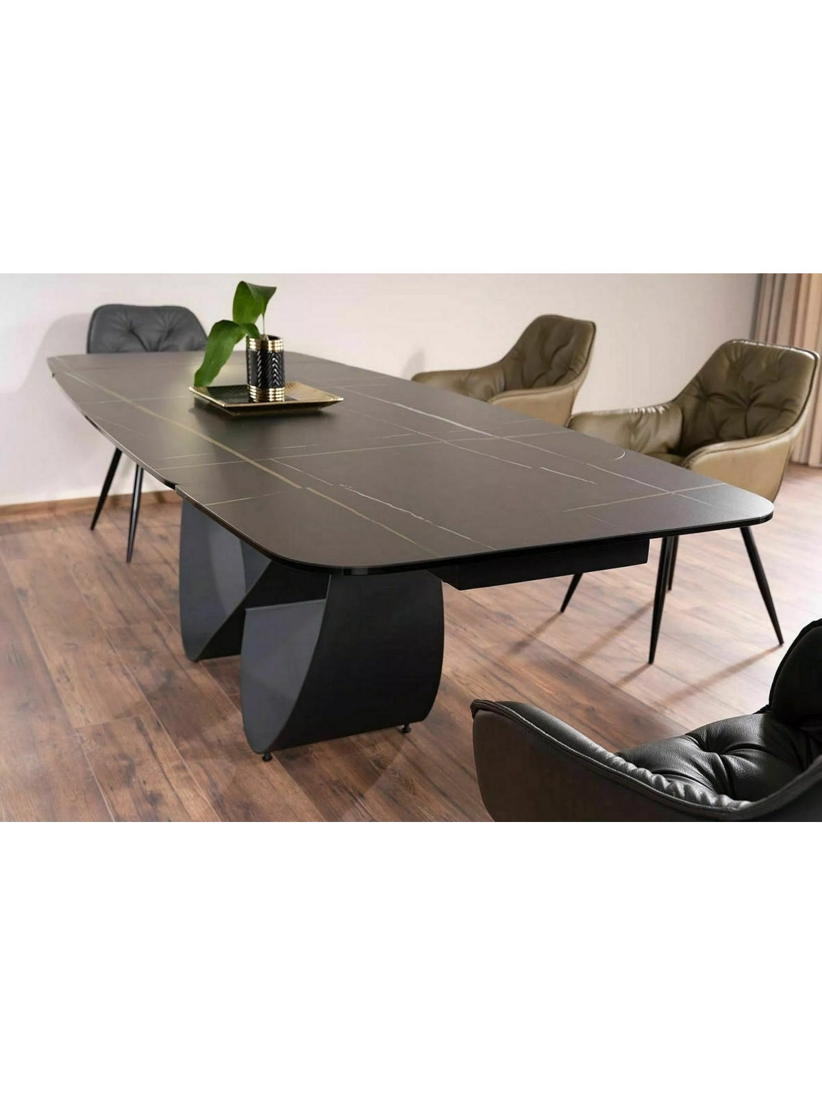 Stol rozkladany Elunari 160-240x90 cm - márvány azario black / matt fekete