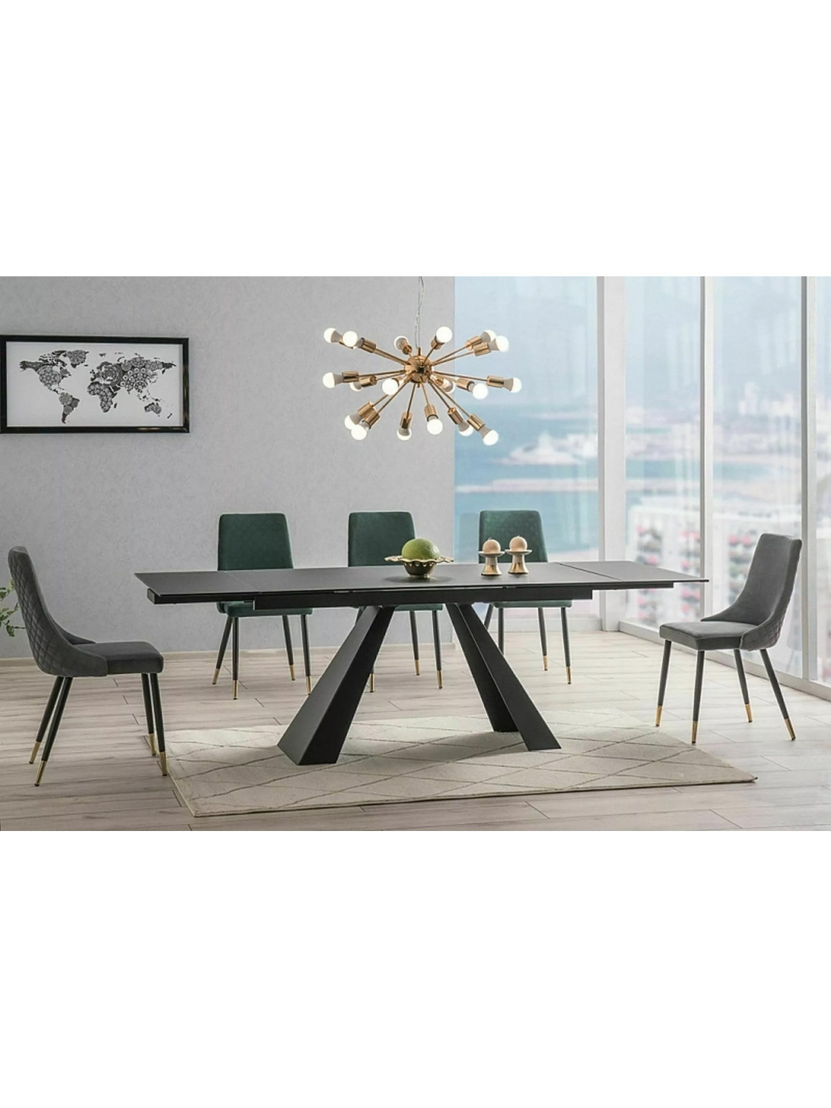 Stół rozkładany Zanivo 160-240x90 cm z ceramicznym szarym blatem marmurowym i czarnymi metalowymi nogami