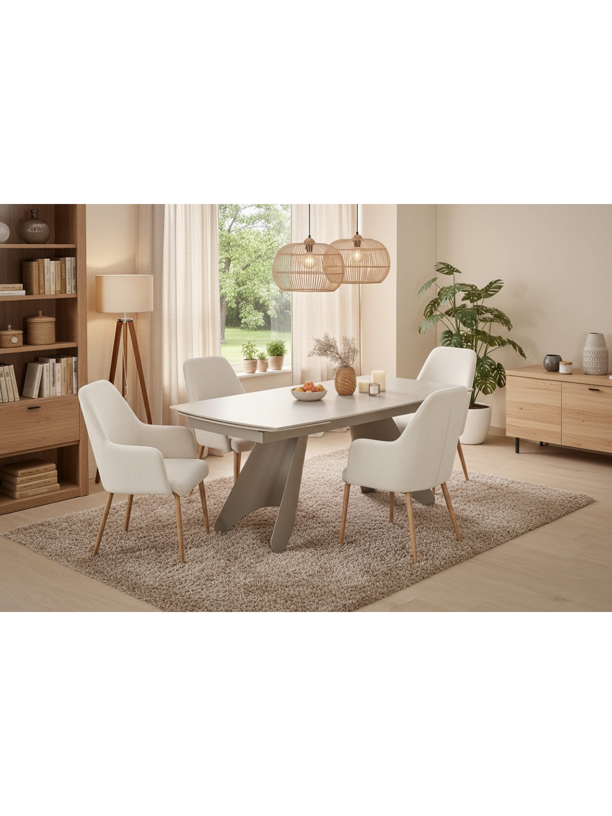 Tavero 180-260x90 cm kihúzható asztal travertin munkalappal és kasmír színű lábakkal
