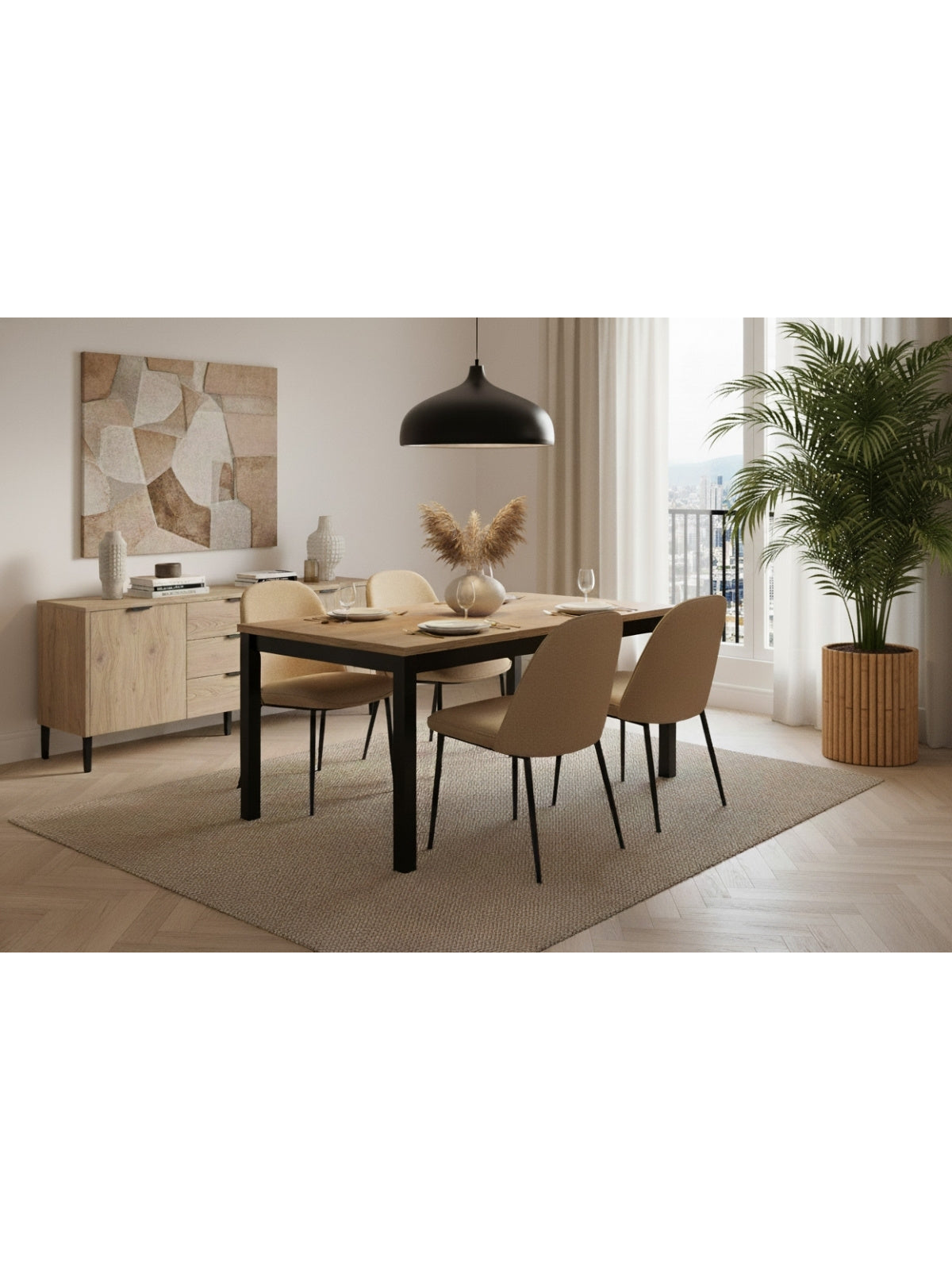 Stół rozkładany Werona 160-200x90 cm z drewnianym blatem i nogami w aranżacji jadalni